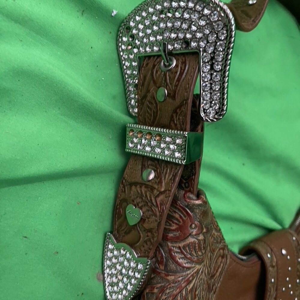 Vintage 80's Charm & Luck Metallic Shoulder Bag With Rhinestone Western Buckles - Picture 4 of 10